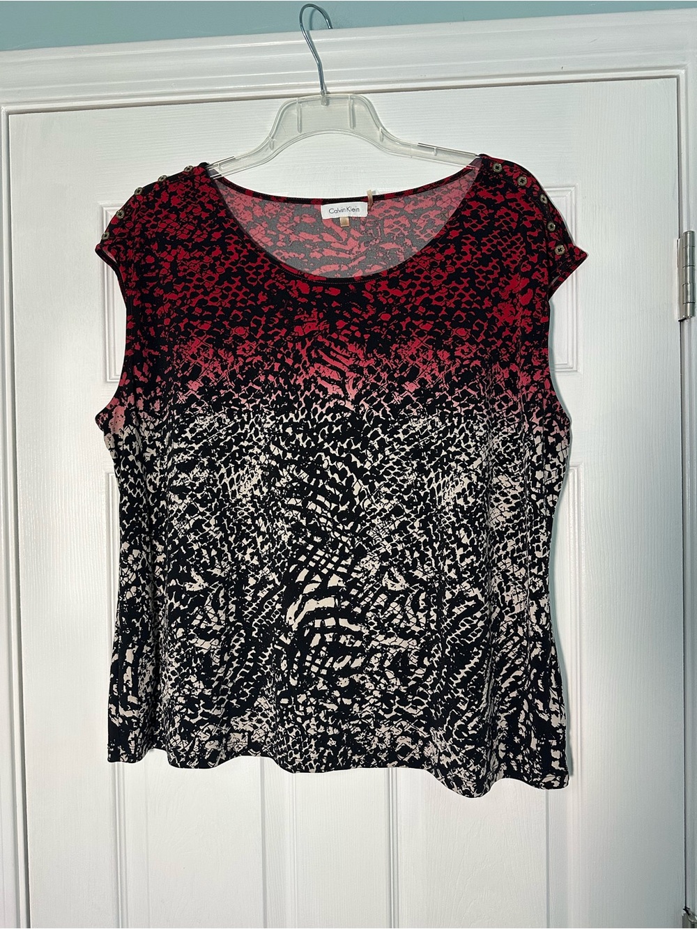 Calvin Klein Red Ombre Animal Print Cap Sleeve Top